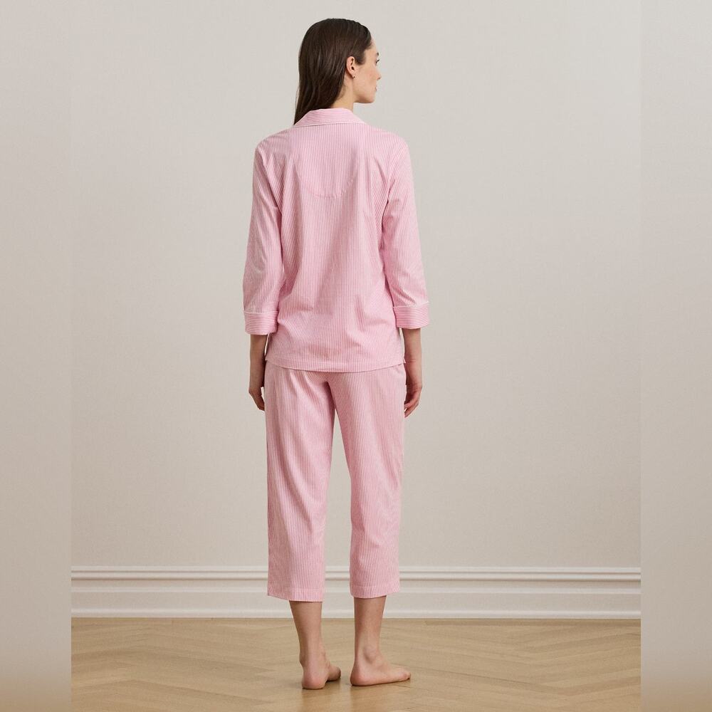 NWT Lauren Ralph Lauren Pink White Striped Cotton Pajama Set 1X - Picture 2 of 9